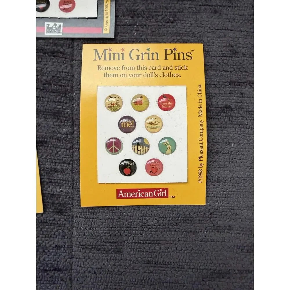5 New Vintage Pleasant Company American Girl Doll Mini Grin Pins Stickers